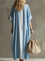 Women's Round Neck 3/4 Sleeve Casual Loose Cotton And Linen Dress