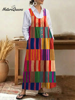 Women's geometric print U-neck sleeveless casual loose cotton vest dress