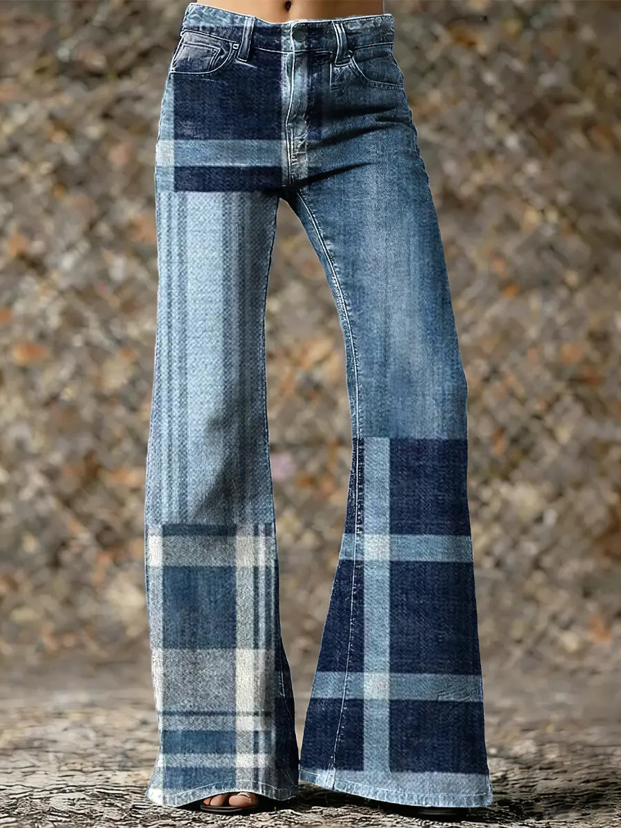 Women's Vintage Pattern Art Print Casual Cotton Denim Jeans