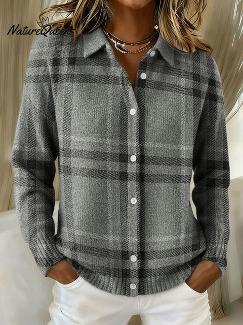 Classic Plaid Pattern Casual Shirt Collar Long Sleeve Sweater