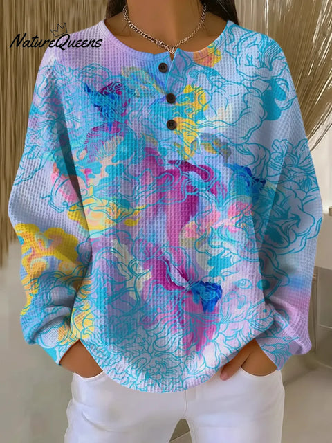 Women's Abstract Pattern Art Print Casual Waffle Sweatshirt