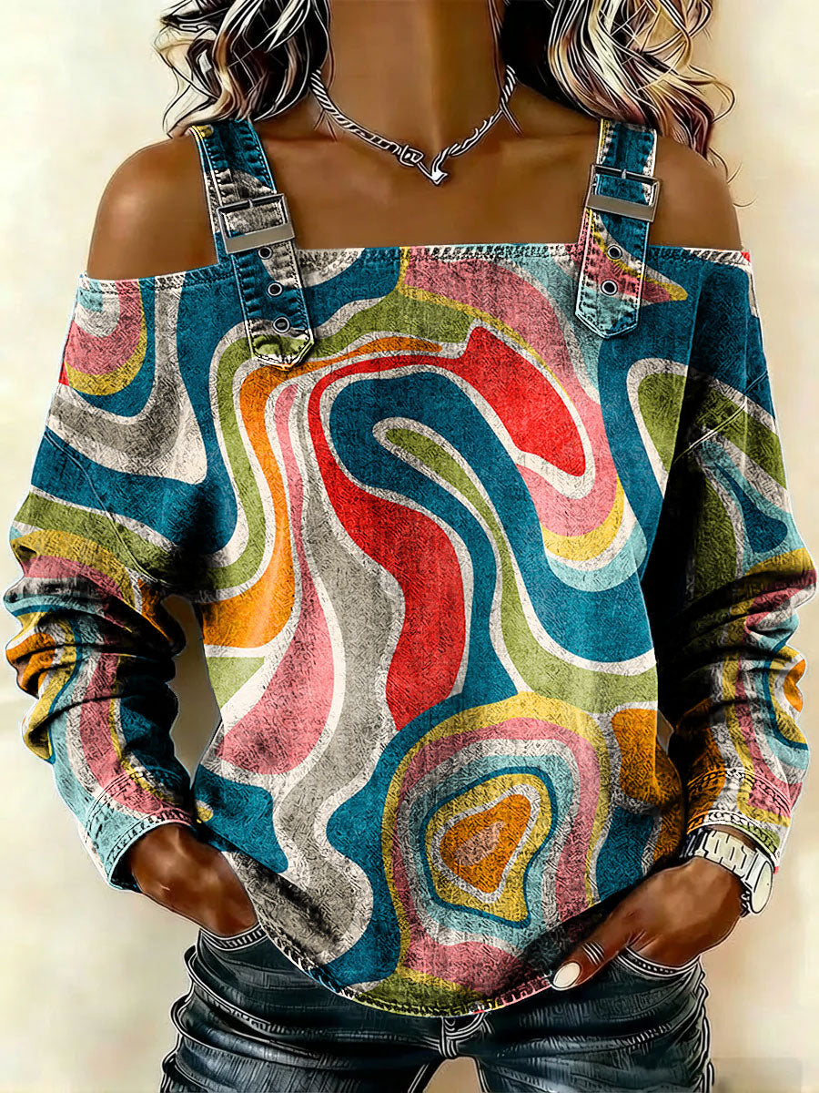 Women‘s Vintage Flowers Pattern Art Print Casual Cotton Denim Shirt