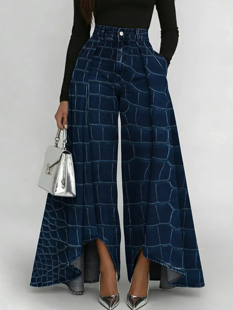 Women's Vintage Pattern Art Print Casual Denim Jeans