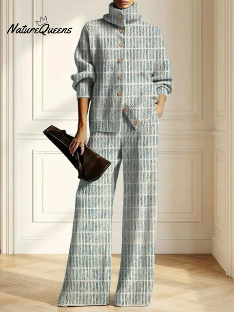 Women's Geometric Art Print Casual Cotton Knitted Suits