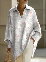 Women's Retro Gradient Flowers Floral Art Patterns V-neck Long-sleeved Casual Loose-fitting Knitted Pullover Sweater