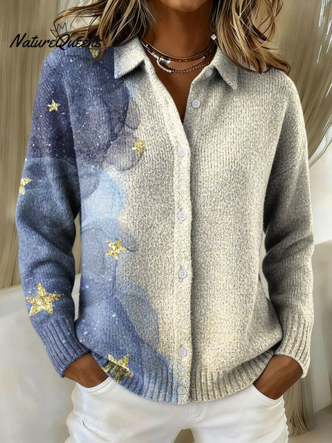 Women's Geometric Abstract Gradient Star Pattern Art Print Cowl Neck Sweater