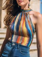 Women's Gradient Color Pattern Art Casual Stylish Chiffon Shirt