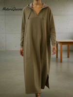 Casual Loose-fitting Hooded Sweatshirt Dress