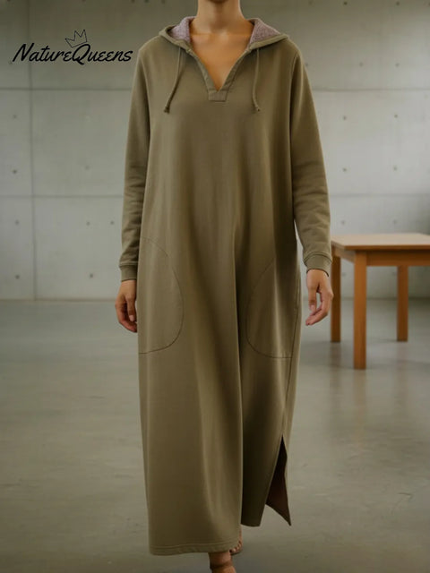 Casual Loose-fitting Hooded Sweatshirt Dress