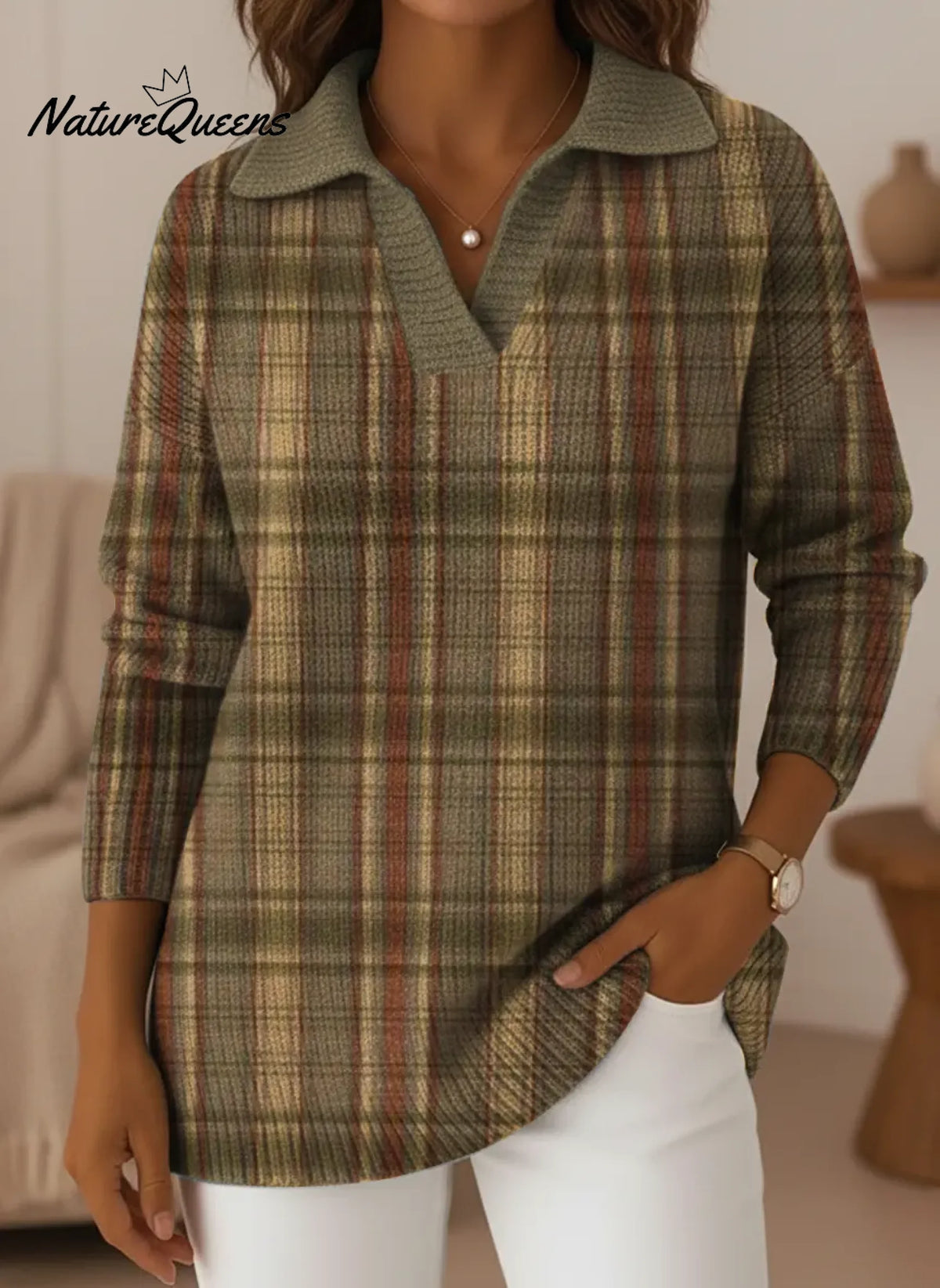 Women's Vintage Art Stripes V-neck Sweater