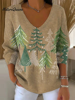Women's Vintage Christmas Tree Art Print CasualSweater