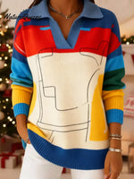 Women's VintageGeometric Lines Art Print Casual Sweater