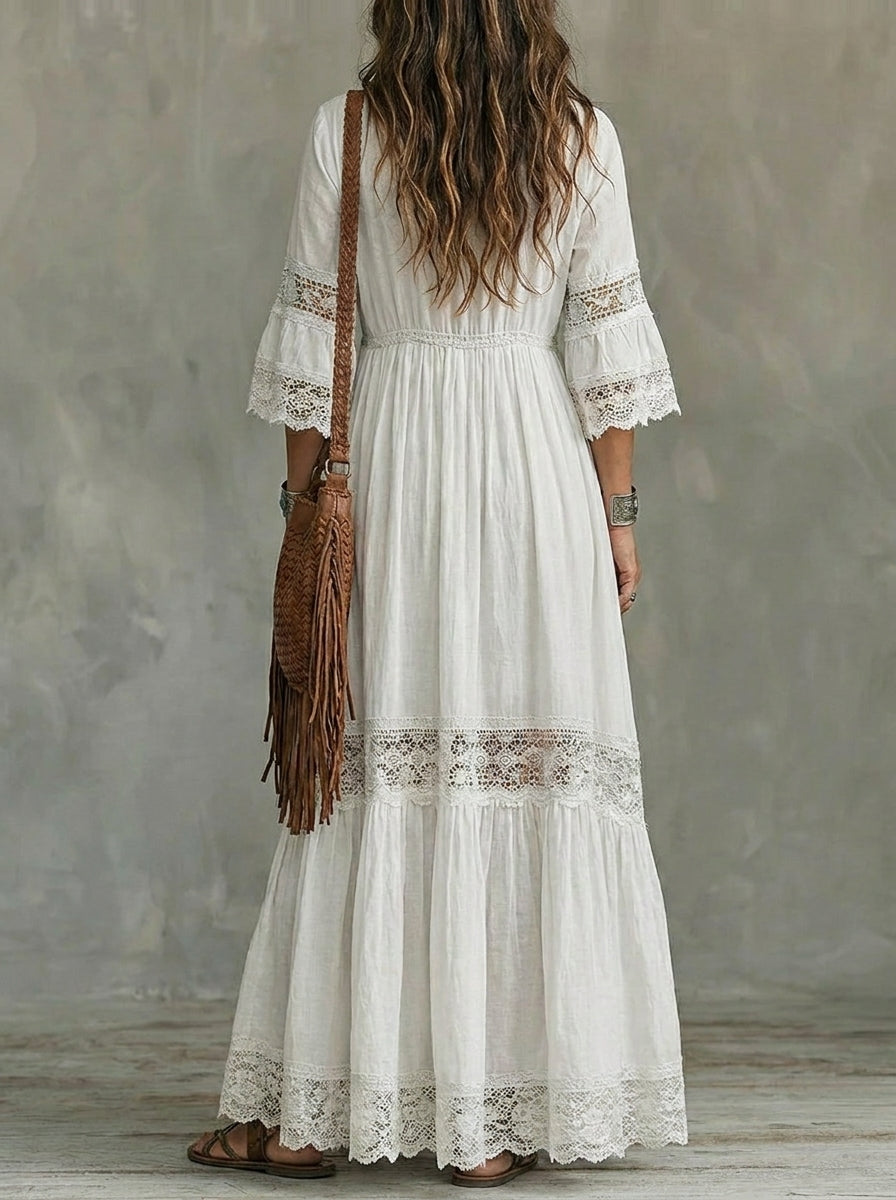 Women's Three-quarter Sleeves Cutout Details Maxi Dress