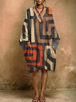 Women's Geometric Patterns Print Retro Pocket Dress