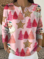 Women's Christmas Pattern Art Print Casual Cardigan Sweater