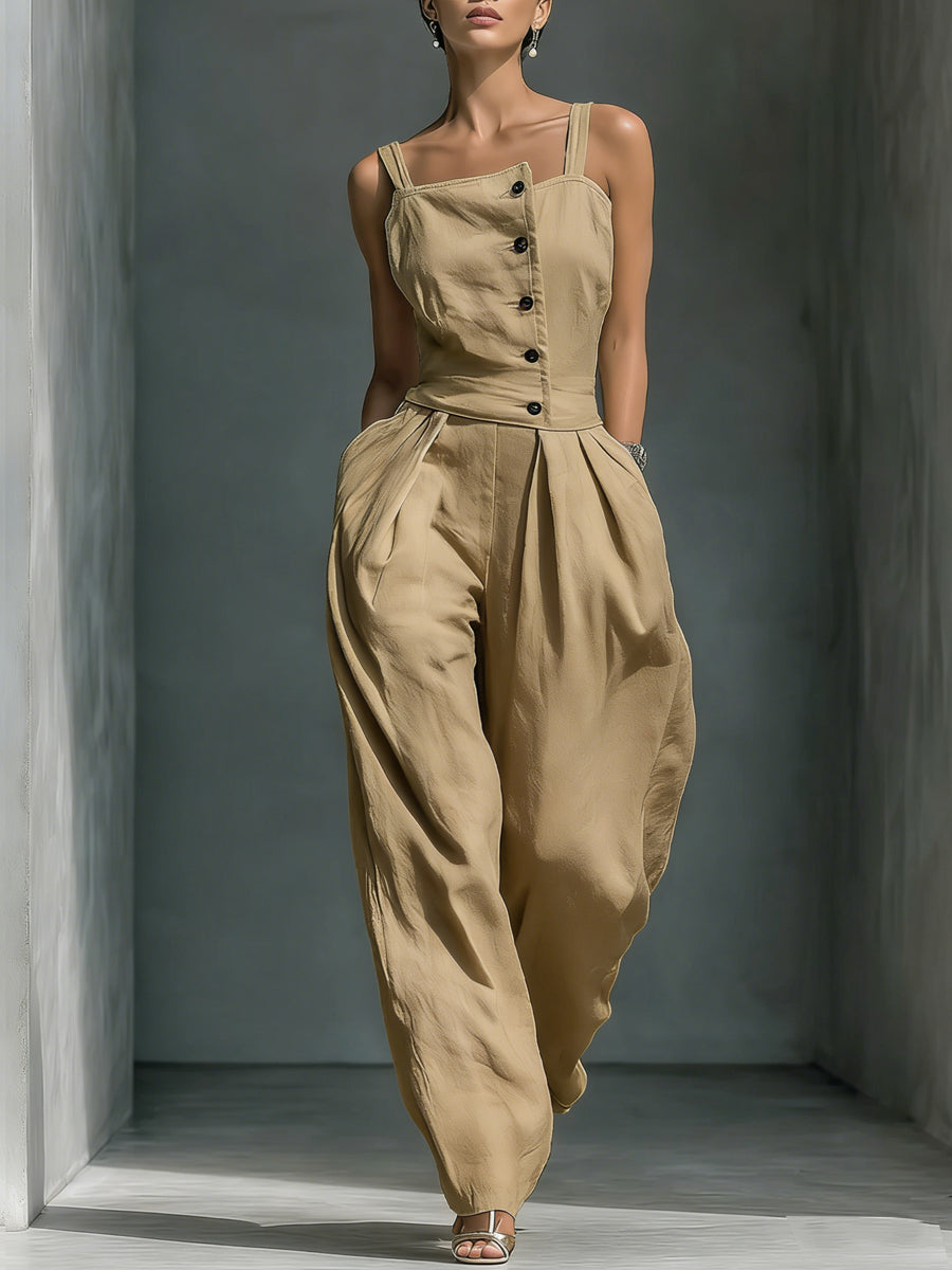 Women's Sleeveless Jumpsuit High-waisted Trousers