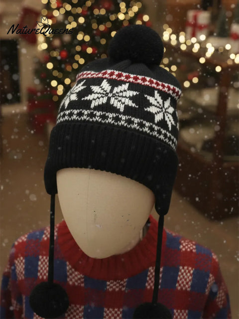 Retro Christmas Snowflake Christmas Tree Pom-pom Wool Hat