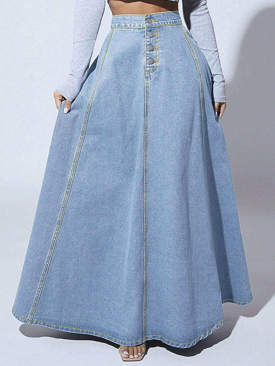 Women's Vintage-inspired Single-breasted Denim Skirt