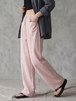 Women's Solid-color High-waisted Loose-fit Cotton-linen Wide-leg Pants