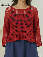 Women's Cozy Crocheted Openwork Pullover Top