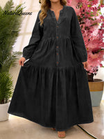 Women's V-neck Long-sleeved Casual Loose Denim A-line Dress