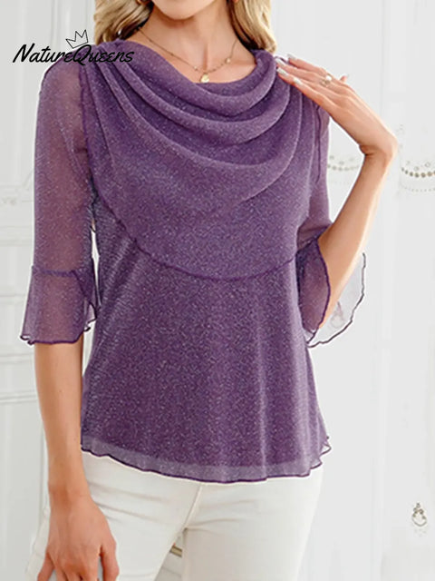 Women's Christmas Elegant Sparkly Draped Neck Top