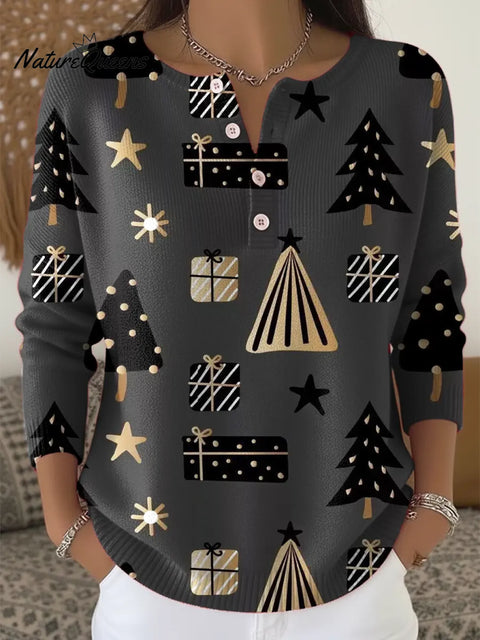 Women's Christmas Tree Pattern Art Print Casual Cardigan Sweater