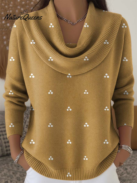 Simple Small Round Decorative Pattern Women's Casual Swing Collar Long Sleeve Sweater