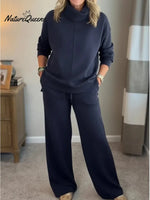 Women's Casual Turtleneck Cotton Sweatshirt And Pants Two-piece Set