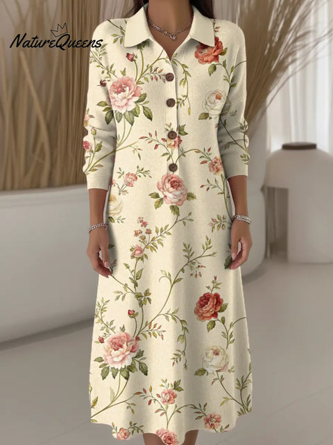 Women's Floral Pattern Art Print Casual Knitted Dress