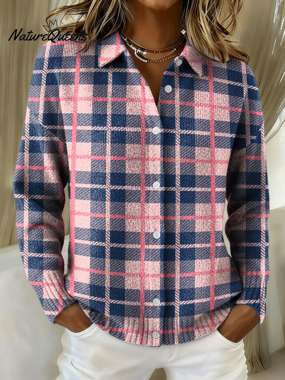 Classic Plaid Decorative Pattern Casual Shirt Collar Long Sleeve Sweater
