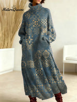 Women's Vintage Pattern Art Print Casual Cotton Knitted Dress