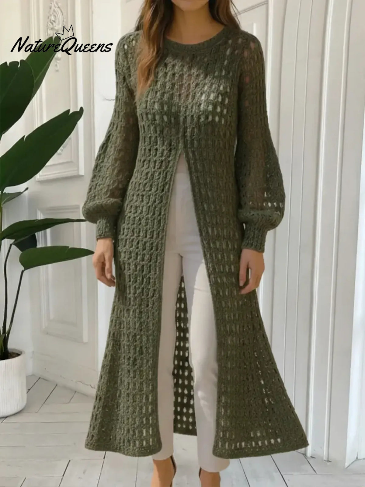 Women's Openwork Crochet Slit Long Top