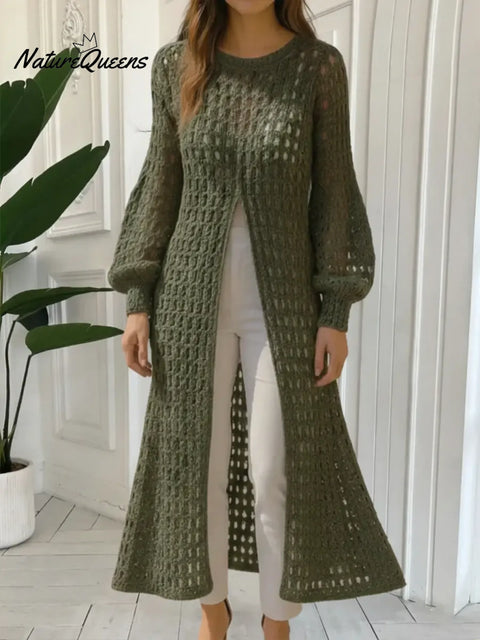 Women's Openwork Crochet Slit Long Top