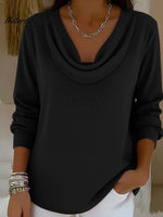 Cozy Cowl Collar Solid Color Stretch Sweater Top