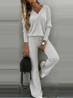 Casual Knitted Top And Wide-leg Pants Two-piece Set