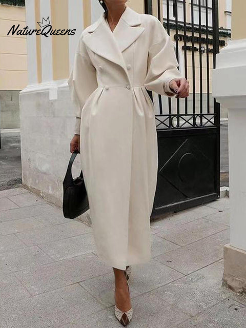 Women's Stylish Elegant Lantern-sleeved Wool Blend Long Coat