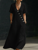 Cozy Minimalist Button-up Loose Linen Cotton Dress