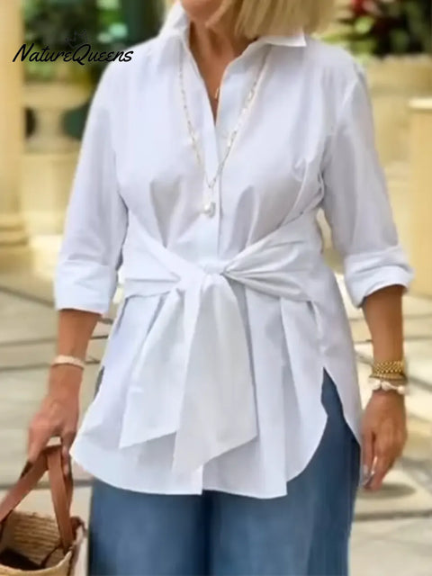 Women's Casual Tie-front Cotton Shirt