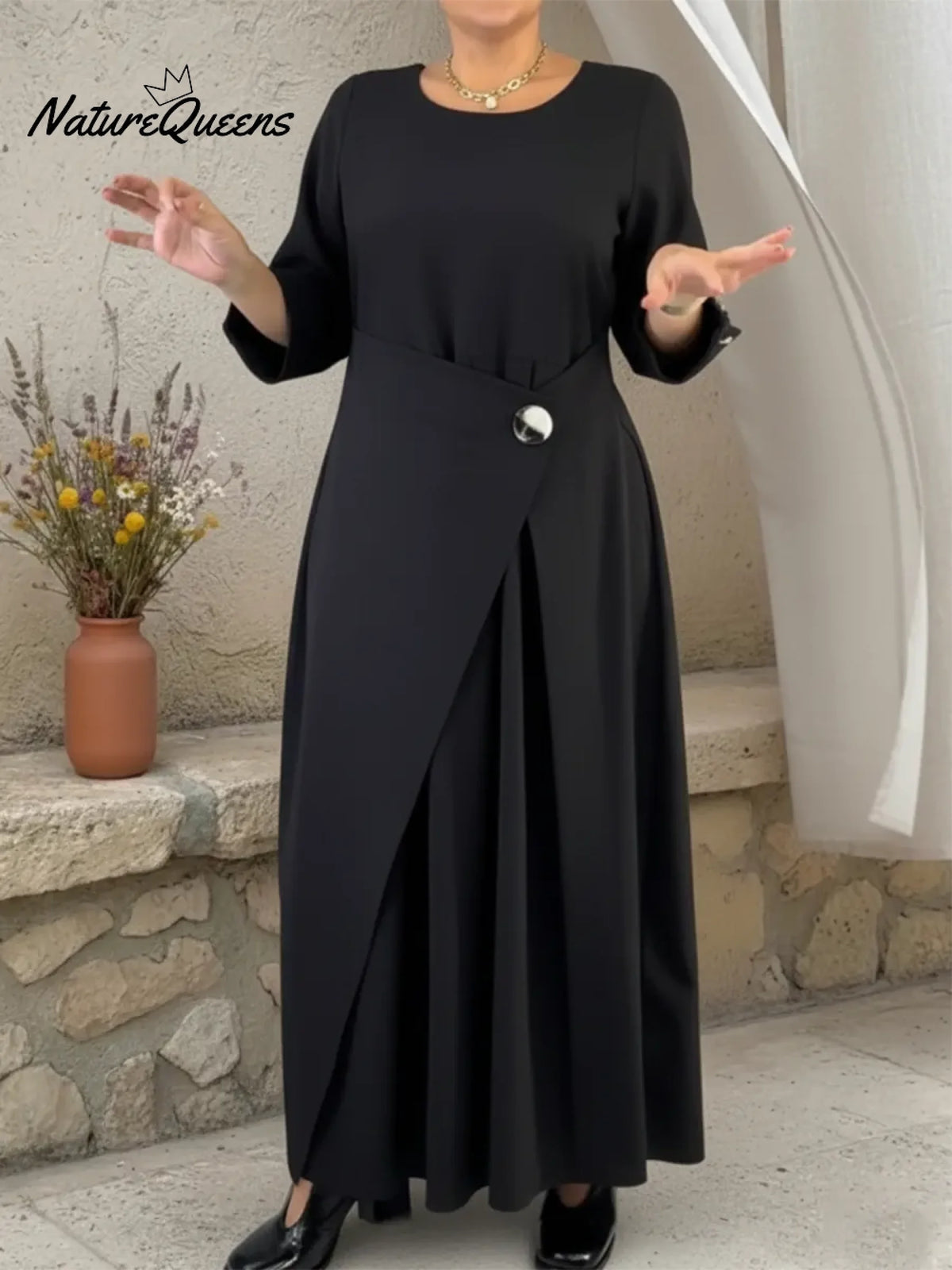 Elegant Two-piece Wrap-style Pleated Midi Dress