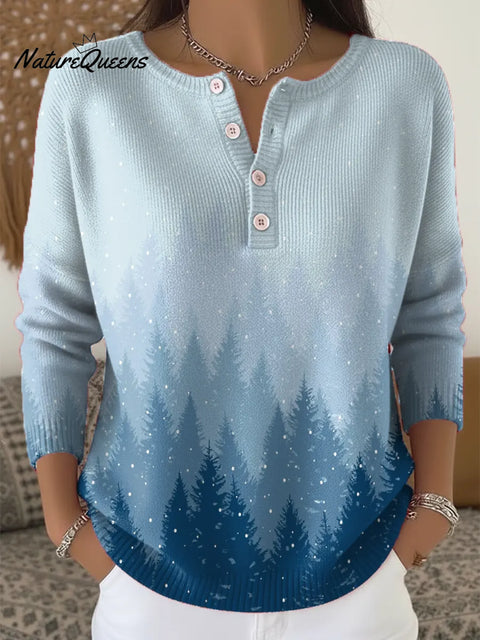 Women's Christmas Tree Pattern Art Print Buttoned Cardigan Sweater