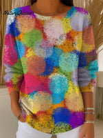 Women's Colorful Dots Print Casual Pullover Sweater