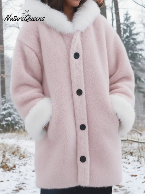 Cozy Fur-trimmed Mink Fleece Button-down Coat