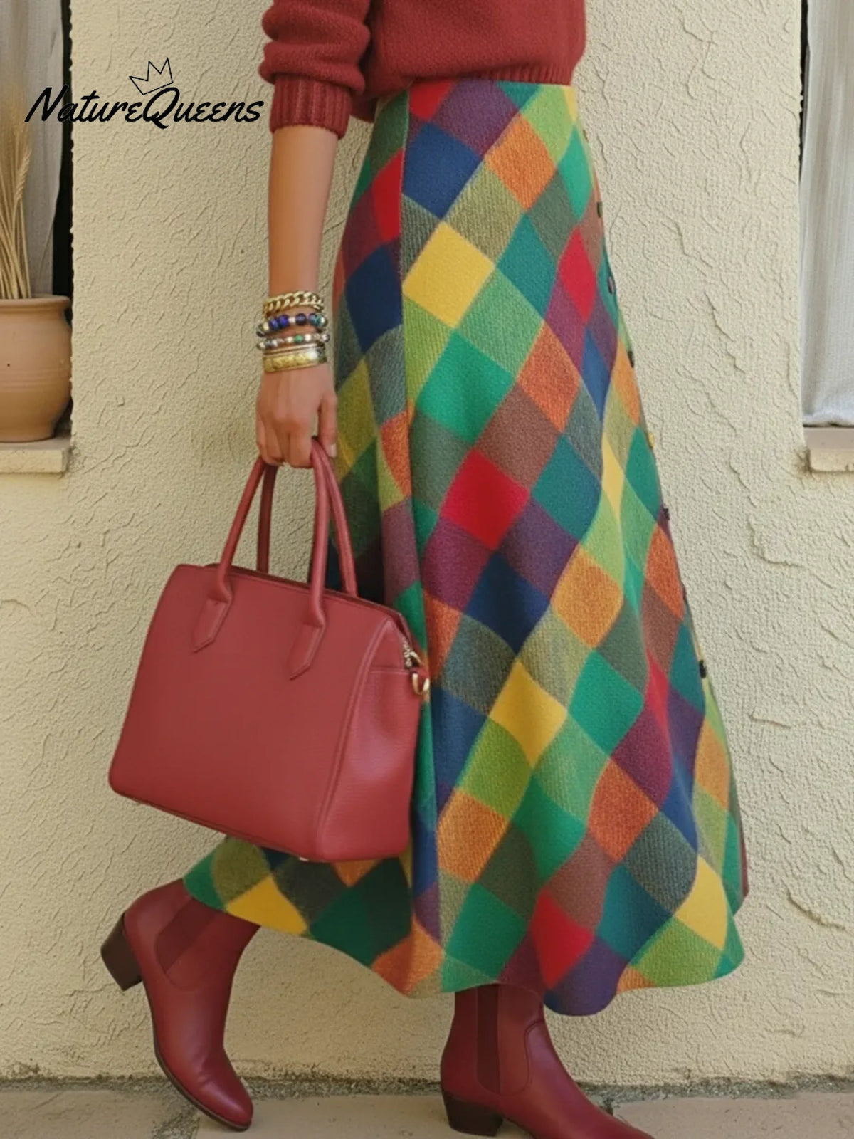 Colorful Palette Print Woolen Button-up Skirt