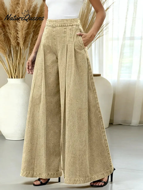 Women's Solid Color High-waisted Casual Loose Cotton Wide-leg Pants