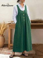 Women's Solid Color U-neck Sleeveless Casual Loose Cotton Vest Dress