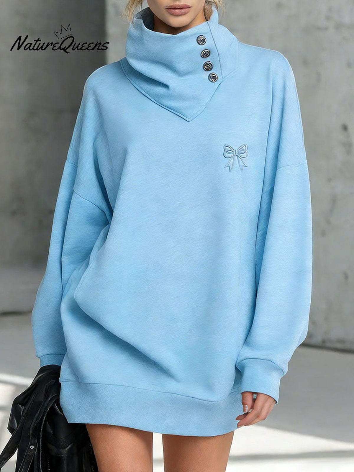 Women's Solid Color Stand-collar Long-sleeved Loose Casual Sweatshirt