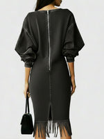 Casual Denim Dress With Tassels