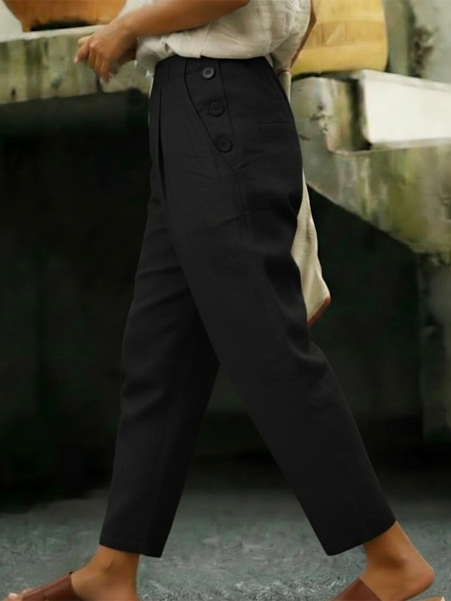 Casual Outing Button Details Linen Pants