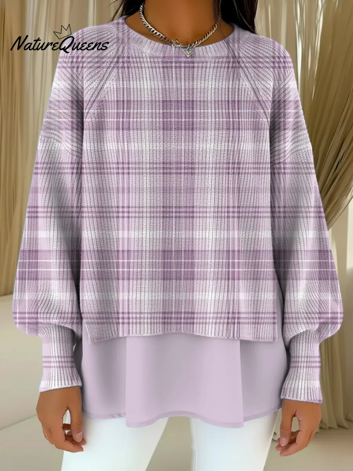 Women's Plaid Pattern Art Print Casual Knitted Sweater